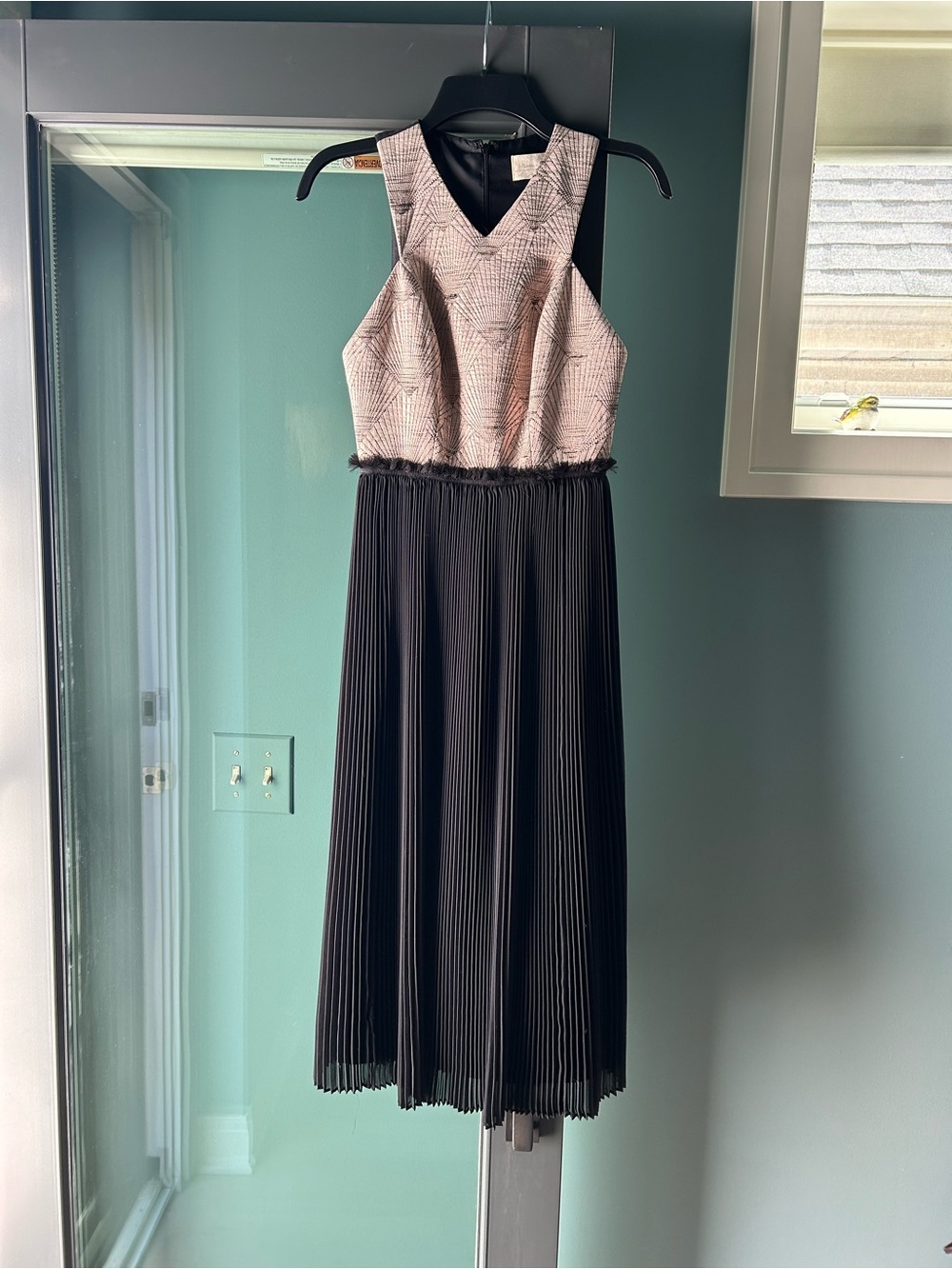 Anthropologie Two-Tone Pleated Midi Dress - Blush and Black